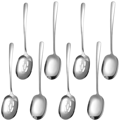 YBEATY 8PCS Stainless Steel Serving Spoons Set, Extra Large 11 Inch Serving and Slotted Spoon Cooking Spoons Cutlery Serving Utensils for Kitchen Buffet Parties Catering, Dishwasher Safe