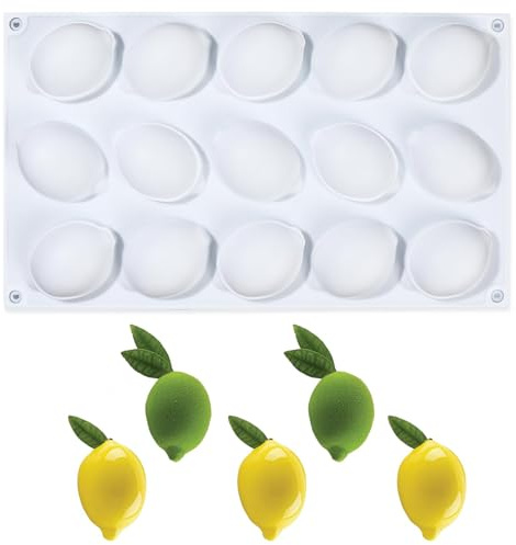 poraceous 15 Fori Stampo in Silicone Forma di Limone, Riutilizzabili Stampo per Dolci al Limon, Stampi in Silicone, Stampi Limoni per Cioccolato, Decorazione per Dessert al Forno, Torte, Budini