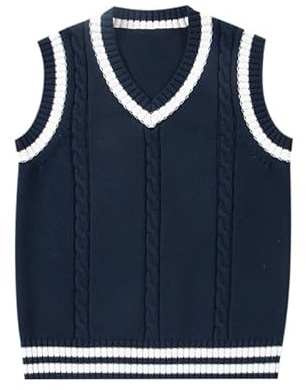 LOLANTA Boys Girls Navy Knitted Vest V-Neck School Jumper Sleeveless Knitwear Sweater Pullover for Kids 5-11 Years(Navy, 10-11 Years, 150)