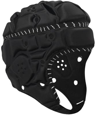 Perfeclan Kids Rugby Helmet Rugby Headguards Soft Padded Protector Adjustable Scrum Cap Headgear for Skateboarding Hockey Soccer Sports, black