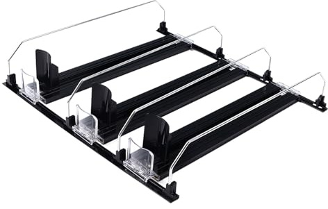 LOCADENCE Getränke Organizer für Kühlschrank, 38,1 cm e Förmiger Selbstschiebender Getränkedosenspender, Breitenverstellbarer Bierflaschen Getränke Organizer für Garagenkühler (Black)