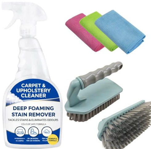 Carpet & Upholstery Cleaning Kit Carpet & Upholstery Cleaner Carpet Cleaning Brush & 3 Microfibre Cloths – For Rugs, Sofas & Car Interiors
