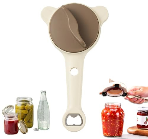 VELAJA Abridor de Tarros 4 en 1 Multiusos, Abrelatas Manual Ajustable con Dientes Antideslizantes, Abridor de Botellas con Mango Largo para Personas Mayores, Utensilio de Cocina Universal