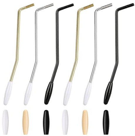 Coolrunner 6Pcs 6mm & 5mm Thread Tremolo Arm, Silver Gold Black 3 Colors | Electric Guitar Whammy Bar with Tip, Electric Guitar Tremolo Arm Trem Replacement Bar with 6 Rubber Sleeves