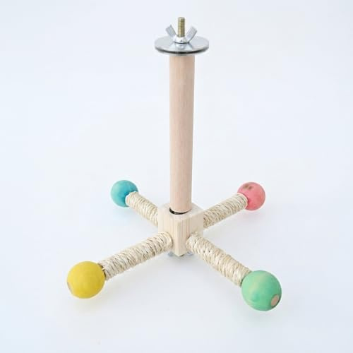 Yunmeryker Rotating Perch Parrot Toy with 4 Wood Branches, Rotating Wooden Bird Toy for Cockatiel, Colorful Ball Bird Cage Toy Decor