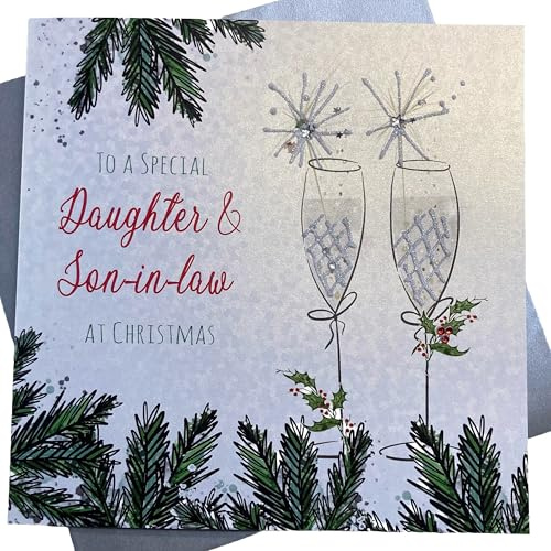 WHITE COTTON CARDS XC5 Weihnachtskarte, englische Aufschrift to a Special Daughter and Son-In-Law, handgefertigt, groß, Weiß