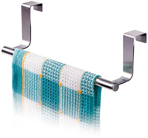 Tatkraft Horizon | 20115 | Türhandtuchhalter Küche, Geschirrtuchhalter | Gebürsteter Edelstahl, Silber| | 7.3x23CM