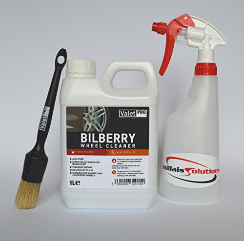 Valet PRO Bilberry Wheel Cleaner 1 Litre Kit with Trigger Spray Bottle and Valet PRO Wheel Brush