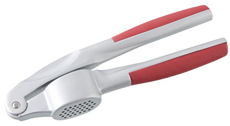 Fackelmann Knoblauchpresse BORD, praktischer Küchenhelfer mit Funktionsteil aus Alu, Knoblauchschneider mit ergonomischem Anti-Rutsch-Griff aus Kunststoff (Farbe: Rot/Silber), Menge: 1 Stück