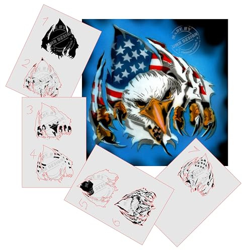 UMR-DESiGN AS-131 Adler USA Step by Step Schablone für Acryl, Airbrush, Spray, Lacke und Wandfarbe