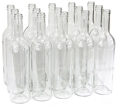 Botella de vino de 750 ml, con o sin corcho, vacía. 3 colores, Weiß, 24 Stk. ohne Korken