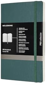 Moleskine Pro Notebook, Taccuino da Ufficio, Copertina Morbida con Chiusura Elastica, Layout Organizzato con 8 Fogli Staccabili, Colore Verde Bosco, Formato Large 13 x 21 cm