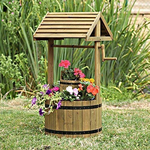 Garden Mile Wooden Wishing Well Planter Large 100cm Wishing Well Bucket Planter Pot for Plants and Flowers Outdoor Heavy Duty Garden Ornamental Flower Pot
