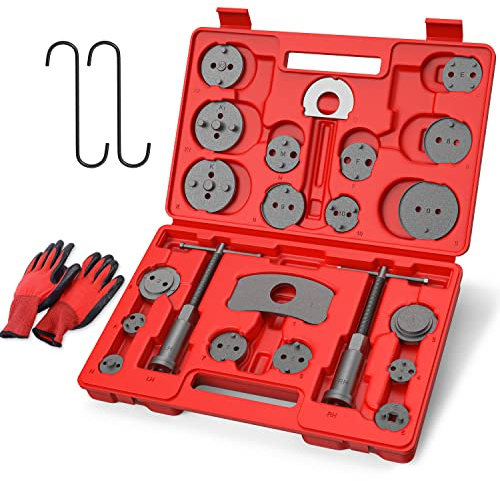 MOSTPLUS Universal Disc Brake Caliper Wind Back Tool and Piston Compression Sets-26 Pieces (Red)