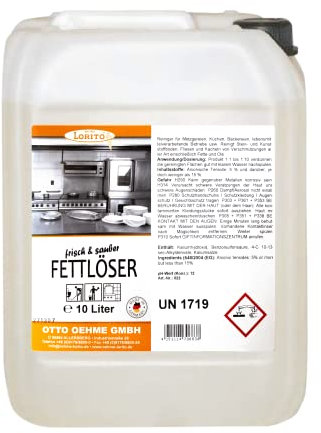 Lorito Profi-Fettlöser stark für Gastronomie & Küche 10 Liter, Küchen-Reiniger Konzentrat für Dunstabzugshaube, Grill, Backofen und Fliesen
