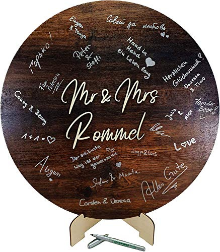 Manschin-Laserdesign Personalisiertes 3D Schrift Gästebuch aus echtem Holz Gästebuch Alternative - Hochzeit - Jubiläum - Geburstag (Eiche Dunkel, Ø 50cm)