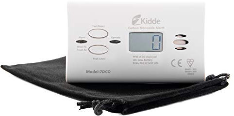Kidde 7DCO 10 Year Life Digital Display Carbon Monoxide Alarm for Home, Holiday, Travel, Caravan, Camping, Boats, with Travel Pouch