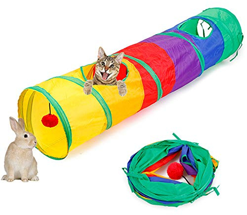 ASOCEA Cat Tunnel, Cat Tunnels for Indoor Cats Interactive Cats Play with a Ball Toy Collapsible Rabbit Tube Tunnels and Hides Toy Kitten Tunnel for Kitty Rabbit Exercising Hiding Training