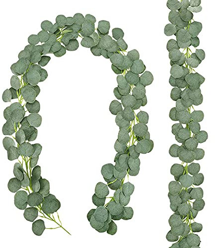 Comtelek 2 Stück Eukalyptus Girlande Künstliche Hängepflanzen, Eukalyptus Grün Blättergirlande Hängen Reben Deko für Hochzeit Vintage tischdeko Home Baddekorationen Party