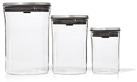 OXO 3 Piece Food Storage POP Glass Container Set - 0.6, 1.5, and 3.3 Quart