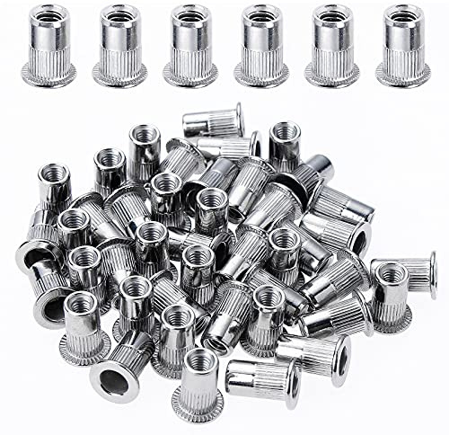 Gueenky 200 Pezzi Dadi Rivetti Filettati in Acciaio Inox, M3 Dadi Filettati a Testa Piatta, Assortimento Inserti Filettati Mobili in Legno (7 mm x 9 mm)