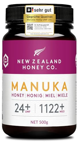 Miel de Manuka MGO 1122+ UMF 24+, testé en laboratoire, brut, 500g | Grade premium, certifié UMF 24+ et MGO, testé en laboratoire indépendant, brut et monofloral, traçable jusqu'à l'origine