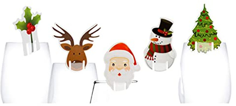 eBoutik - 60 Piece Christmas Glass Decorations Cards - 6 Festive Party Styles - Perfect for Wine, Glass or Cocktail Glass - Table Decoration & Drink Identifier