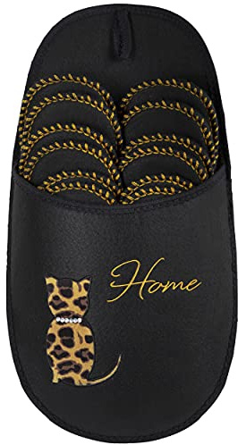 ONVAYA® Pantoufles d'Invités ABS Home Chat Léo | Set de 6 | Semelle Antidérapante | Chaussons en Feutre | Taille 36-45 | Noir