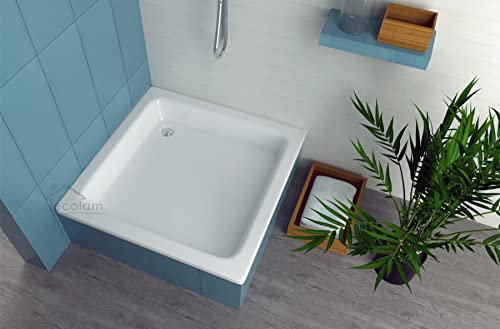 ECOLAM® Duschwanne Duschtasse Grawello Viereck Quadrat quadratisch zum Befliesen 90x90 x26 cm Tiefe 12 cm Acryl weiß Styroporunterseite + Siphon