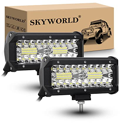 SKYWORLD 2 Pcs Phare de Travail Led, 7 Pouces 18 CM 120W | Projecteur LED 12V 24V Rampe eclairage 4x4 Etanche pour Voiture Camion Tracteur Quad Véhicule Bateau 6000K feu antibrouillard