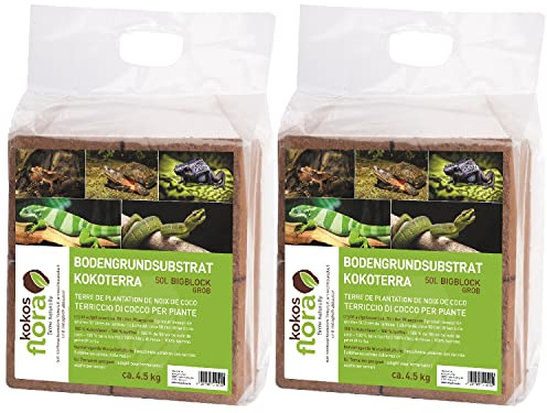 KOKOSFLORA BODENGRUND Kokoserde - 140 L Maxiblock - Torffreie Blumenerde für Drinnen und Draußen - Ideal für Tiereinstreu, Zimmerpflanzen, Balkonkästen und Gartenbeete (2 x 5 Kg - 140 L Kokoserde)