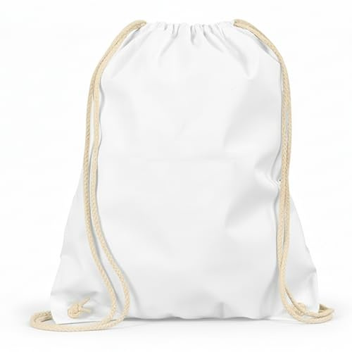 Veproli Baumwoll Turnbeutel Sportbeutel Zuziehbeutel Gymsack Sack Jute Schule Rucksack (Weiß)