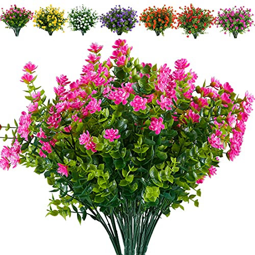 JOYGAR 24 Bündel künstliche Blumen, künstliche Buchsbaumsträucher, UV-beständig, kein Verblassen, künstlicher Kunststoff, Lotus für Zuhause, Garten, Terrasse, Hochzeitsdekoration (rosa)