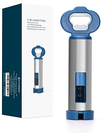 KITCHENDAO 3 in 1 Wine Bottle Opener Corkscrew with Foil Cutter, Beer Bottle Opener with Magnetic Cap Catcher, Works Easily Like Electric Opener, Wine Corkscrew, Gifts for Men and Women