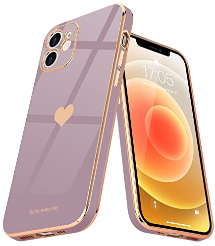 Teageo Hülle für iPhone 12 Stoßfest Frau Herzmuster, SakuraLila | Mädchen Stilvoll Galvanisierte Schutzhülle Weich TPU Phone Case