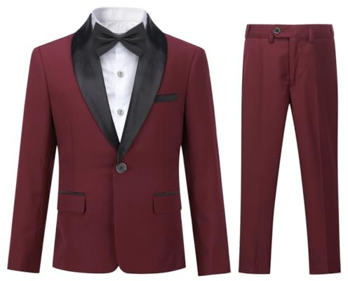 Sliktaa pojkar kostym tvådelad halsduk revers en knapp bankettklänning bröllop gentleman elegant och bekväm, röd, 6 år