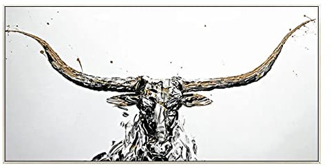 GEMMII Modernes abstraktes Stier-Ölgemälde auf Leinwand, Schwarz-Weiß-Gemälde, Wandkunst, Leinwanddruck, Wandbild, Wanddekoration, XXL, 65 x 132 cm, rahmenlos