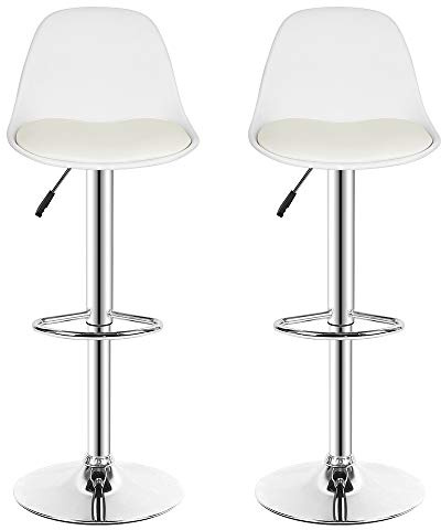 RELOVE Sgabello da Bar Moderno Sgabello Alto con Schienale in Simipelle Sedia Alta da Cucina Regolabile Girevole (Bianco-2pc)