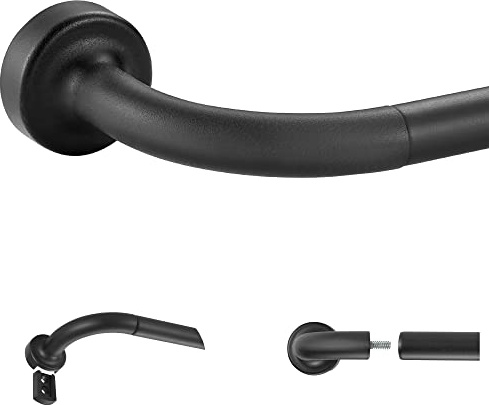 Matte Black Disc Curtain Rods, 28-48 Inches Window Curtain Rod,Adjustable Room Darkening Drapery Rod with Aluminum Finials and Brackets,Wrap Around Design