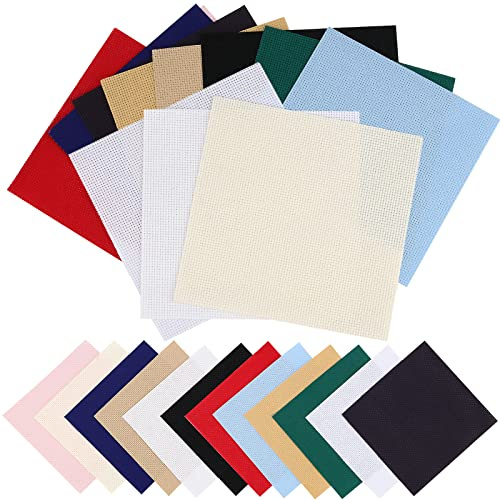ZOENHOU 24 pezzi 15 x 15 cm tessuto da ricamo, 12 colori misti 14 conti, piccolo punto croce materiale per principianti, artigianato