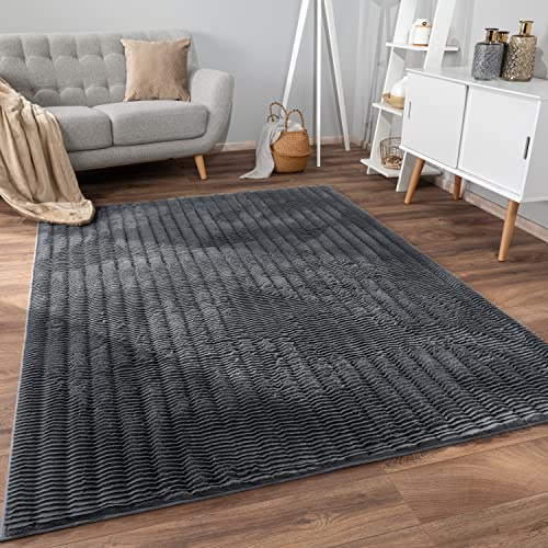 Paco Home Moderno tappeto soffice e morbido da soggiorno Bubble con pelliccia a pelo alto Disegno geometrico effetto alto-basso, Dimensione:120x160 cm, Colore:Antracite