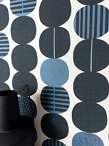 Newroom Tapete Blau Vliestapete Kreise - Mustertapete Modern Schwarz Weiß Grafisch Motiv Retro Geometrisch Kreise inkl. Tapezier-Ratgeber