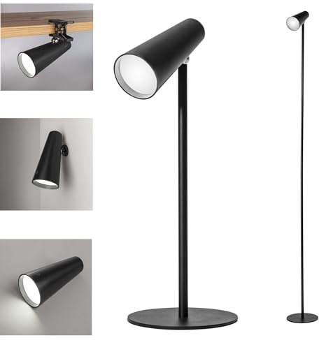 SONNENKERZE 5 IN 1 LED AKKU-MULTIFUNKTIONSLAMPE DIMMBAR TISCHLEUCHTE STANDLEUCHTE TASCHENLAMPE CLIPLEUCHTE KLEMMLEUCHTE TAGESLICHTLEUCHTE (schwarz)