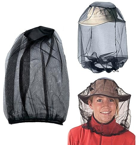 JOCXZI Capucha Negra antimosquitos, Mosquitera de Cabeza Cubierta Protección de Malla para Cara Cuello contra Insectos,antiinsectos, Apta para Exteriores, Camping y Viajes,4 Piezas