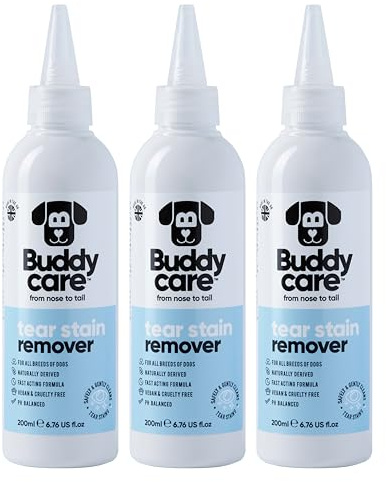 Buddycare | Chien Larme Remover | Détachant à action rapide pour chiens | Formule d'origine naturelle, PH équilibré (200ml (paquet de 3))