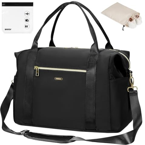 Für Ryanair Handgepäcktasche 40x30x20 Ryanair Handgepäcktasche 40x20x25 mit 20 x 20cm Kulturbeutel Transparent und Schuhe Tasche, Flugzeug Reisetasche Weekendertasche von WANDF (Schwarz 20L)