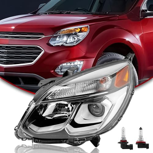 JZ AUTO Headlight Assembly w/Bulbs Compatible with 2016-2017 Chevy Chevrolet Equinox, Replacement for 84009752, Driver Side, Chrome