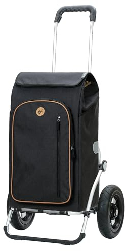 Andersen Einkaufstrolley - klappbar - 61 Liter - mit Kühlfach | Aufhängung für Einkaufswagen - belastbar 50 kg - Aluminium - Trolley - Luft-Rad Ø 25 cm - Royal Shopper Folke schwarz