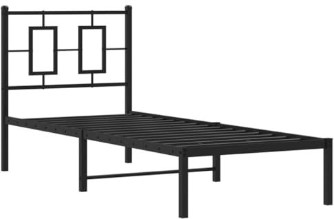 vidaXL Bettgestell mit Kopfteil, Bett mit Rückenunterstützung, Bettrahmen mit Lattenrost Metallfüßen, Einzelbett Gästebett Metallbett, Metall Schwarz 75x190cm