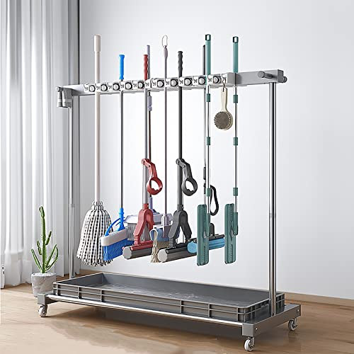 Abflussregal, Besen-Mopp-Halter, Mopp-Aufbewahrungsregale, Mehrzweck-Rack für Mopps und Besen, kann bewegt werden, Boden-Nass-Mopp-Gartenwerkzeug-Aufbewahrung, Regenschirmständer, Reinigungs